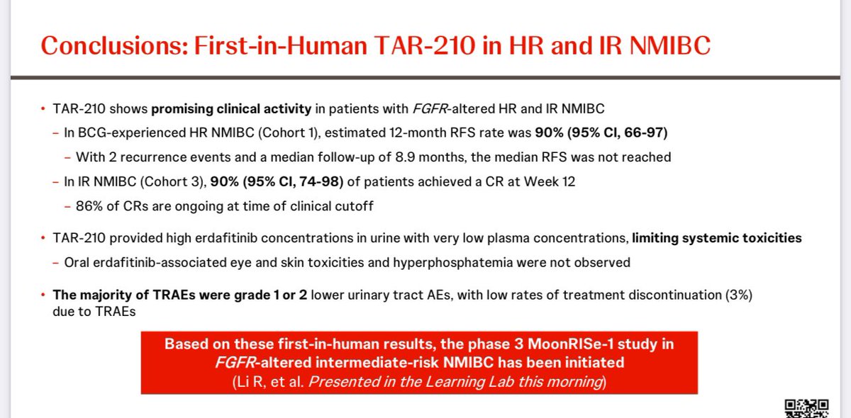 Antoni Vilaseca presenting updated data on #TAR210 FIH study in patients with #FGFR+ #NMIBC today at #AUA24 ✅90% estimated 12 months RFS in BCG experienced HR NMIBC ✅90% CR in IR NMIBC #BladderCancer @JNJInnovation #MyCompany #Erdafitinib