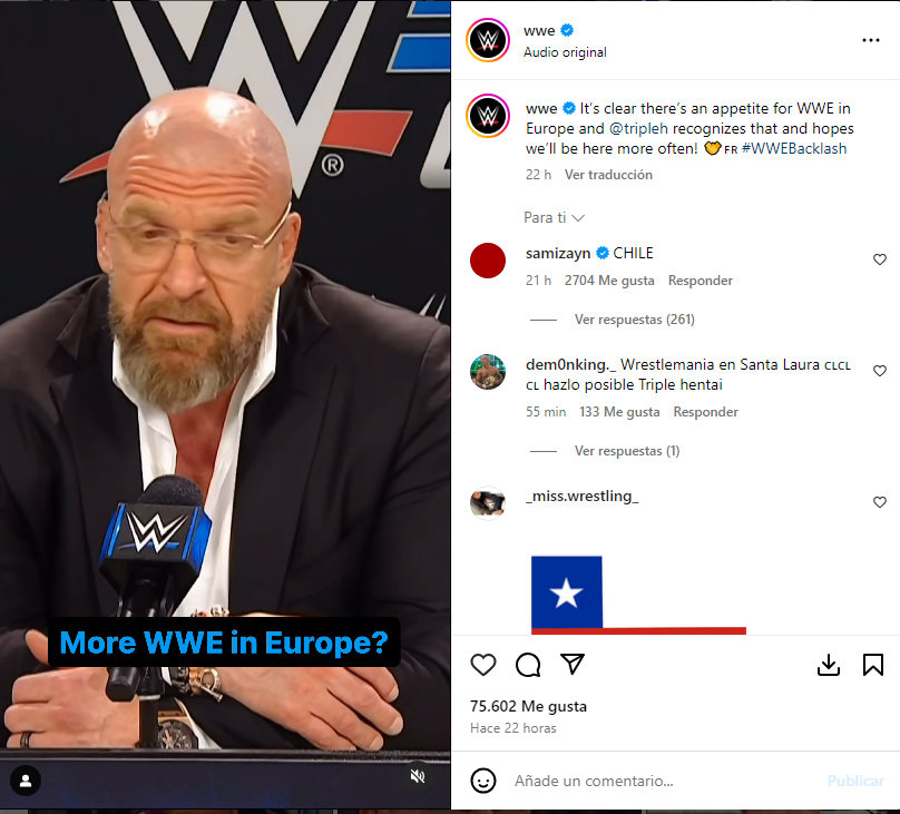 En Instagram, Sami Zayn ha pedido a Triple H un evento de WWE para Chile. Ojito, csm
