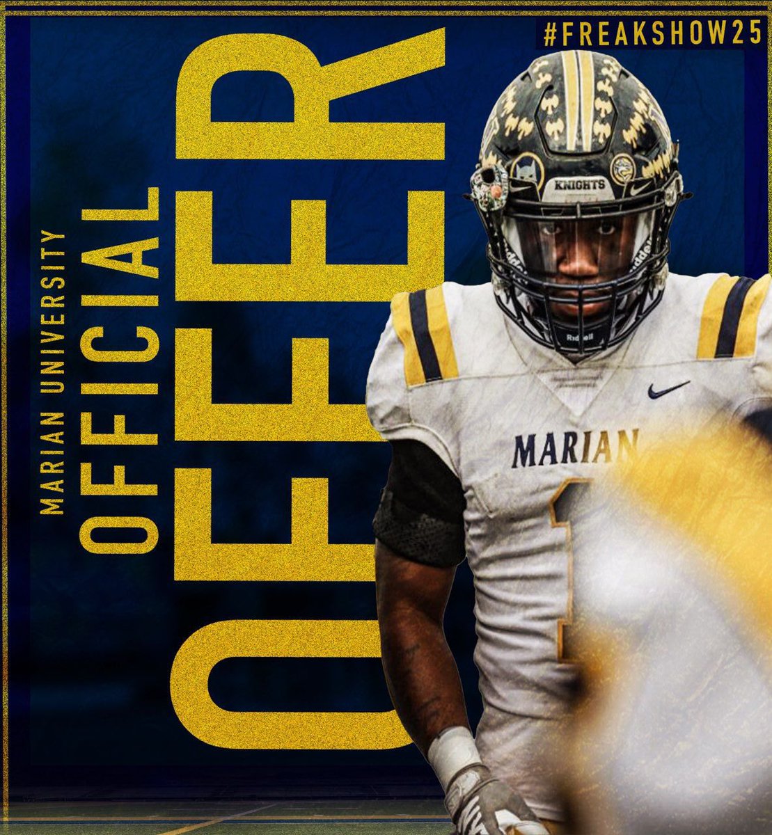 After a great phone call with @henry196350 I’m blessed to receive my 1st offer to play Football @MarianUFootball ‼️‼️‼️ @Coach_Jay53 @CoachKarrasJr @stutsie06 @FootballSFD AGTG