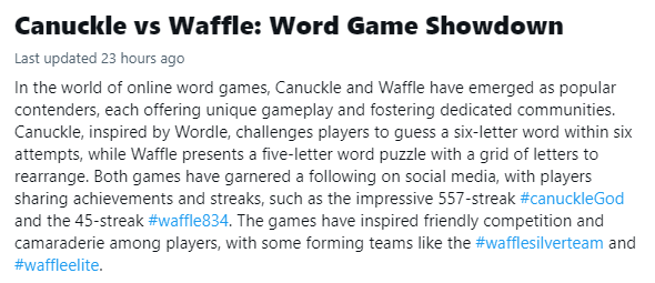 🇨🇦🧇👍 @CanuckleGame vs @thatwafflegame #WordGameShowdown