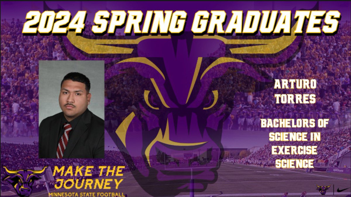 It was a big weekend for our student-athletes who completed an academic journey and goal by graduating. @MinnStFootball would love to wish a congrats to @arturo_torres33! We are all very proud of you and look forward to your future! 🤘🏽😈 #MadeTheJourney #HornsUp #Alum #MavFam