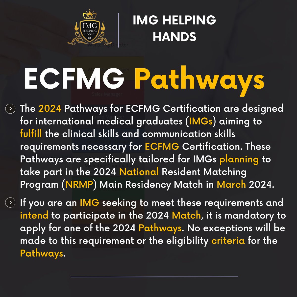 ECFMG certification pathways for the year 2024.
IMG Helping Hands provides you updates on all the residency related stuff you need to know.
Follow us on all our social media platforms if you want to stay updated.
.
.
.
.
#MedEd #MedX #ecfmg #imgs #match2024 #residency