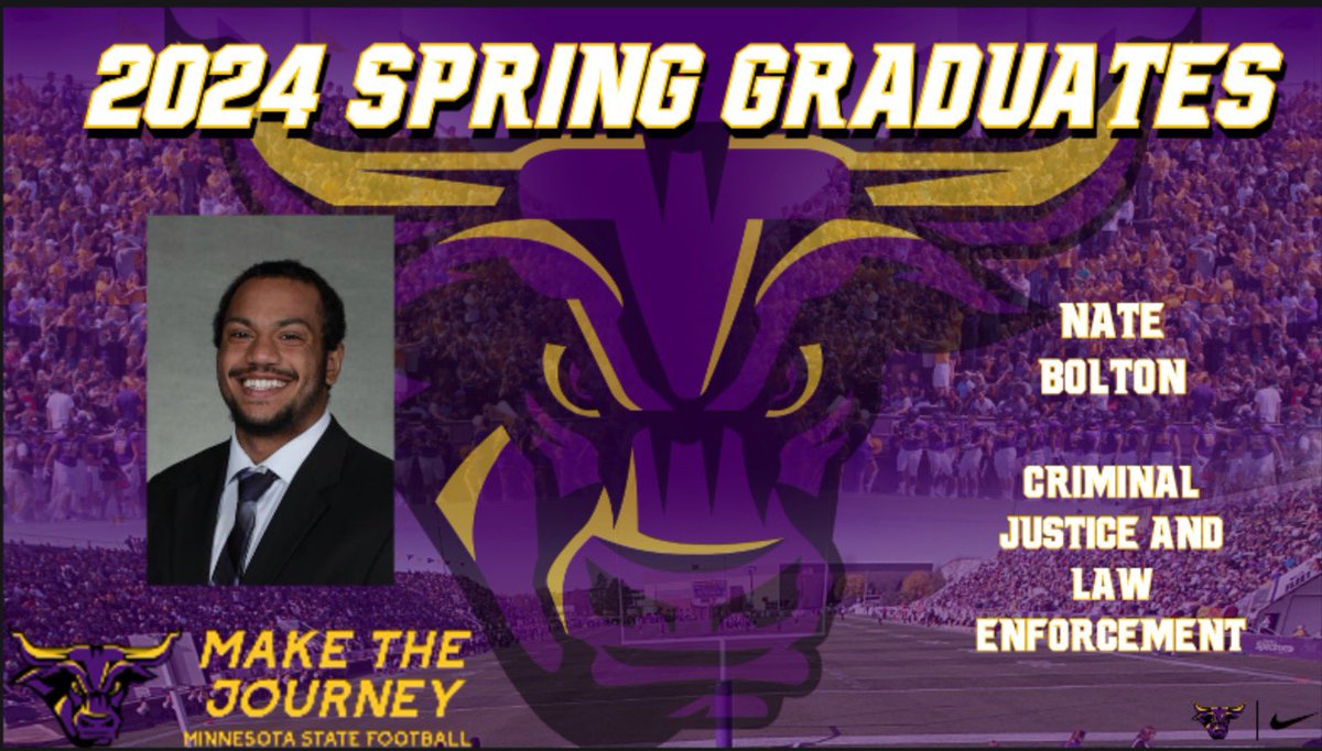 It was a big weekend for our student-athletes who completed an academic journey and goal by graduating. @MinnStFootball would love to wish a congrats to @bolton18_! We are all very proud of you and look forward to your future! 🤘🏽😈 #MadeTheJourney #HornsUp #Alum #MavFam