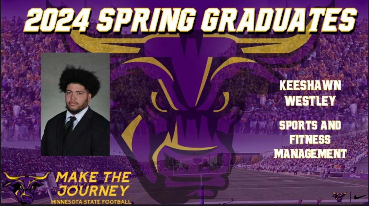It was a big weekend for our student-athletes who completed an academic journey and goal by graduating. @MinnStFootball would love to wish a congrats to @KeeshawnWestley! We are all very proud of you and look forward to your future! 🤘🏽😈 #MadeTheJourney #HornsUp #Alum #MavFam