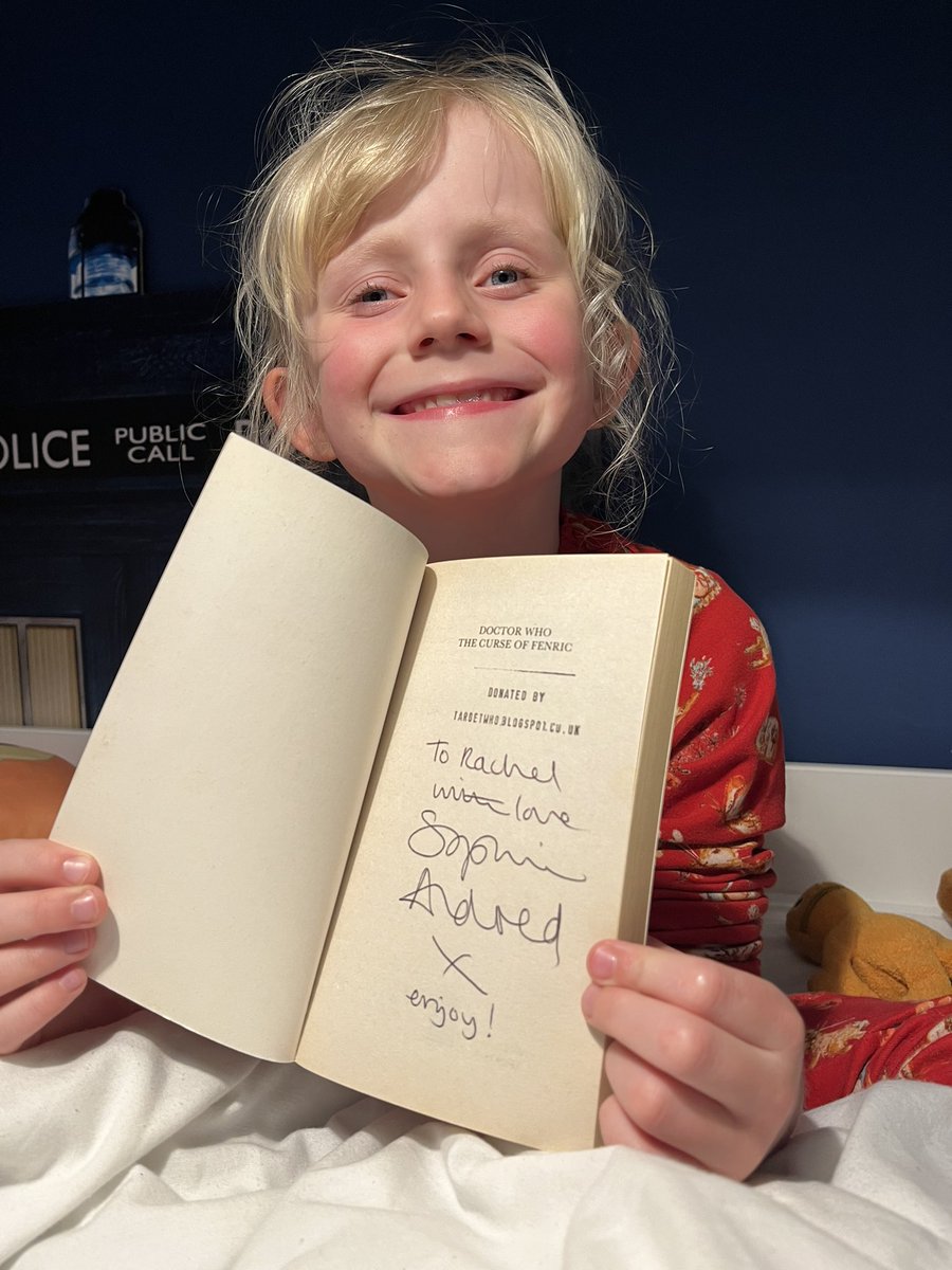 The very biggest thanks to @sophie_aldred for the gift of this signed Target Novel of The Curse of Fenric! Going to be our next bedtime story. She loves the fact that she gave you an Ace drawing from this story at the same time you gave her this! Much love and hugs! 🤗 💕