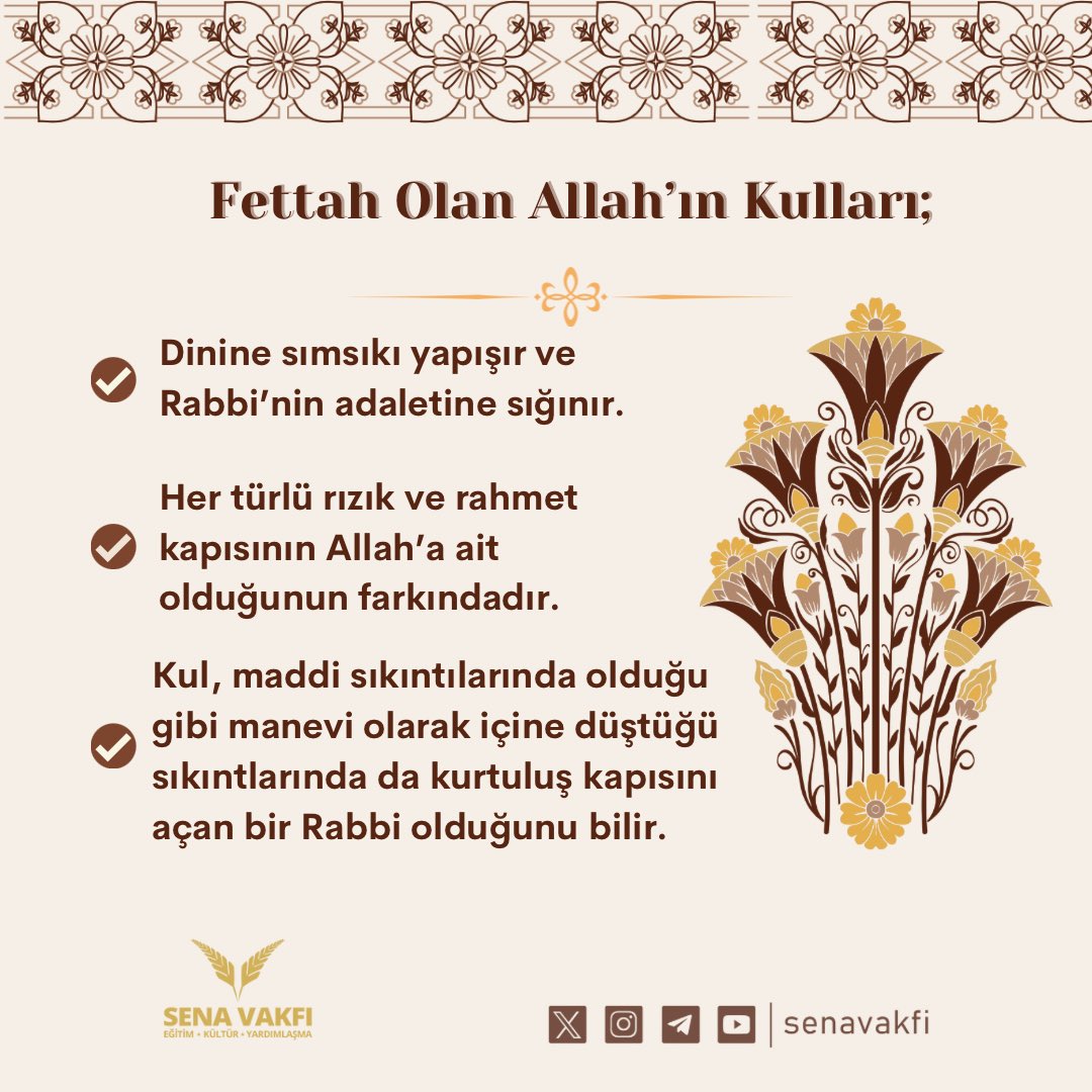 Fettah olan Allah'ın kullarıyız! Rabbimizin bu güzel ismine dair videomuza da göz atın 👇🏻 youtube.com/watch?v=H5hmJq…