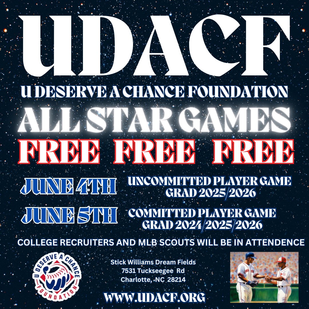 FREE ALL-STAR GAME Committed and Uncommitted June 4th @ 5th in Charlotte NC Home of Queens University of Charlotte - Stick Williams Dream Fields INVITE ONLY REQUEST Link below: docs.google.com/forms/d/1Duuhs…