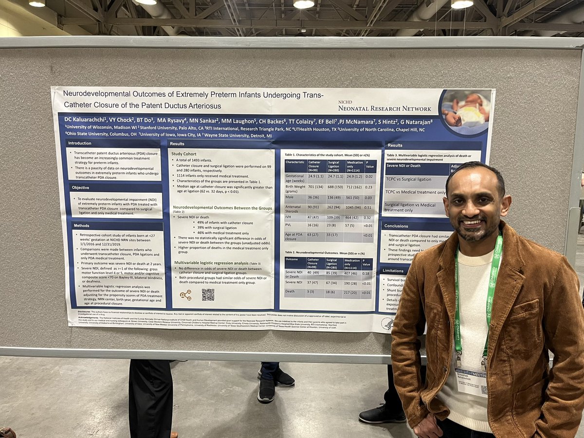 Check out @WiscPediatrics Neonatologist @Neo_Dr_K present his work on trans-catheter closure of PDA & ND outcomes. @PASMeeting #PAS2024 #NeoTwitter