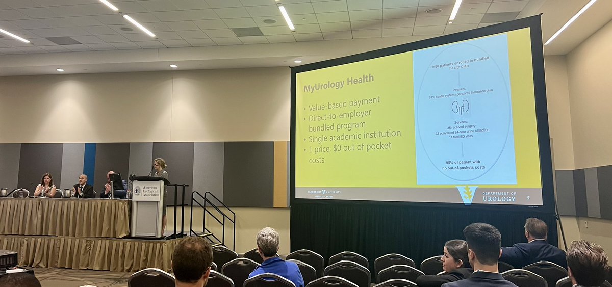 So proud of our 🌟 PGY3 @kateh_014 highlighting @VUMChealth’s innovative value-based care program for kidney stone episodes 💡predictable costs for self-insured employers 0️⃣ out-of-pocket costs for most patients 💭 aligned incentives #MyUrologyHealth #MyHealthBundles #AUA24