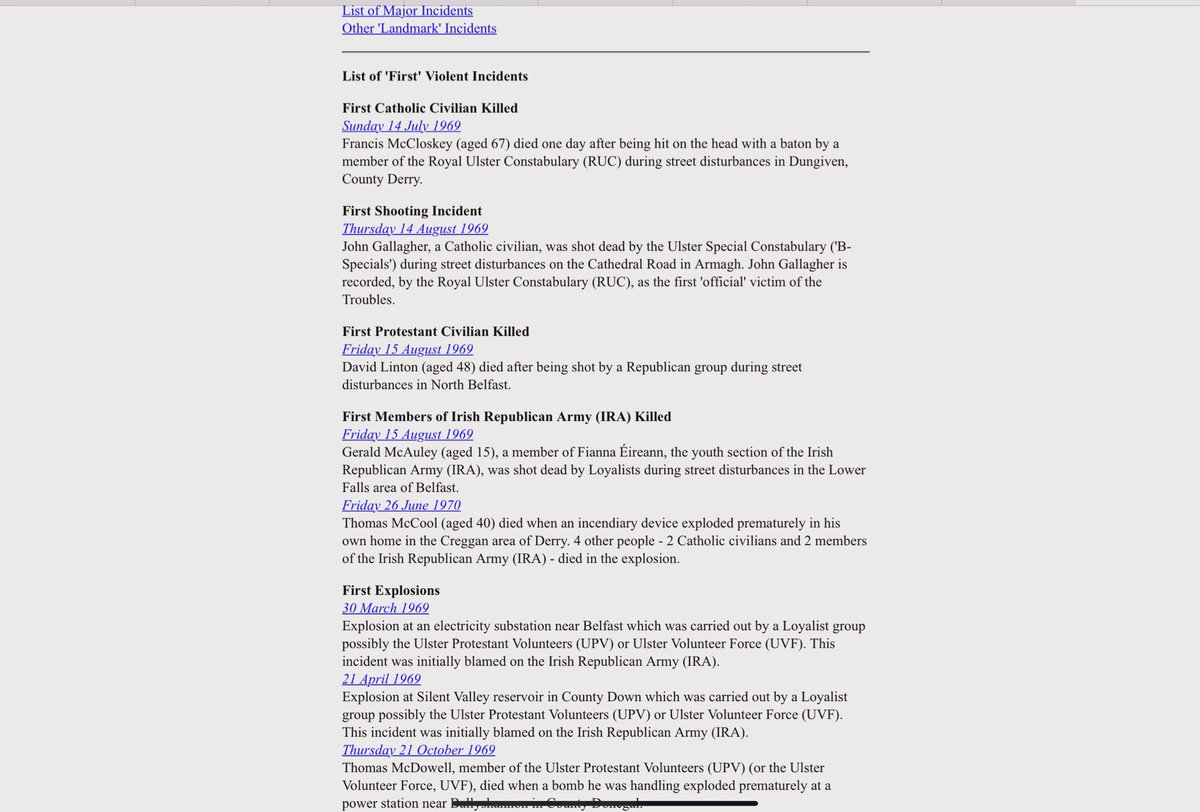 @Redeyes1878 This is brilliant, so somebody who lived the experience is now a liar. You really haven’t a clue have you. Below is a chronology of the killings, first two carried out by the RUC, First RUC officer killed wasn’t until 3 months later.