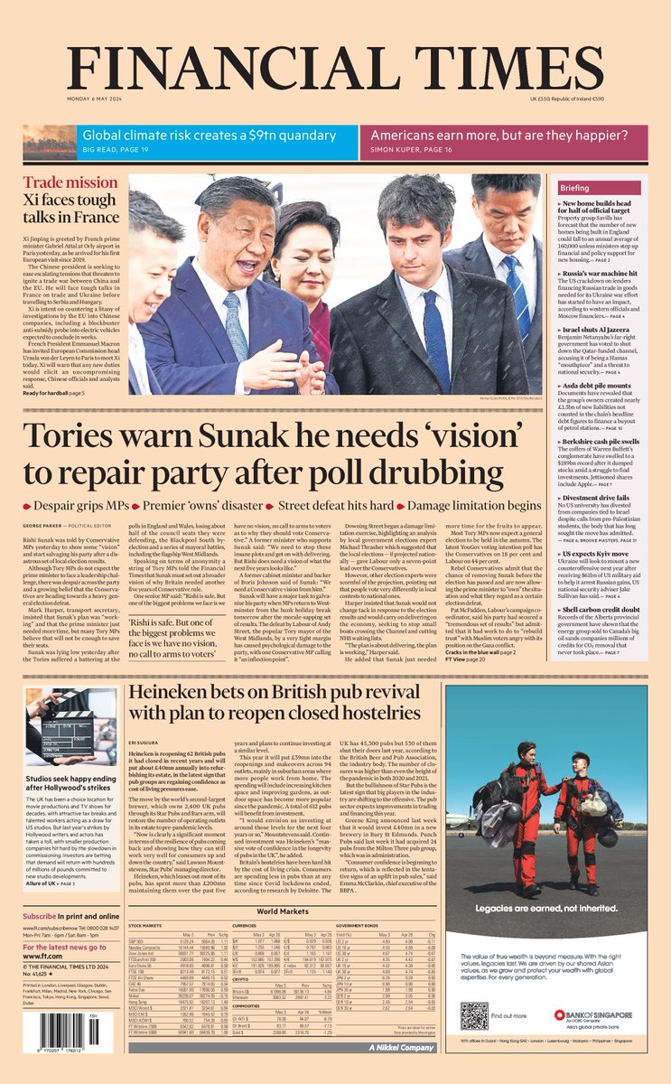 Just published: front page of the Financial Times, UK edition, May 6 on.ft.com/44AZ2QQ