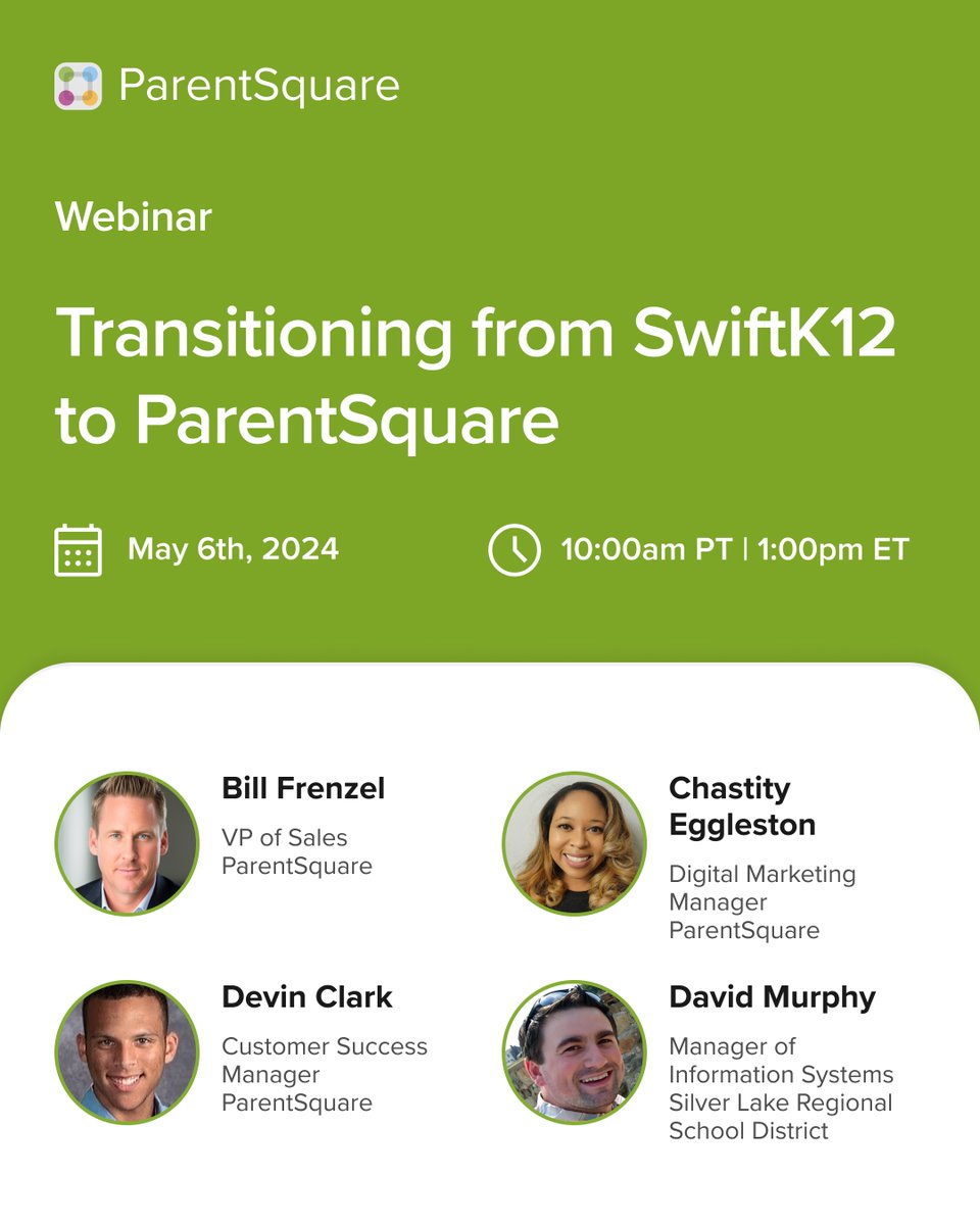 We know change can be challenging. Join our webinar tomorrow to hear about what it's like to switch to ParentSquare.

Register: bit.ly/3WwfKil

#EdTech #EdTechChat