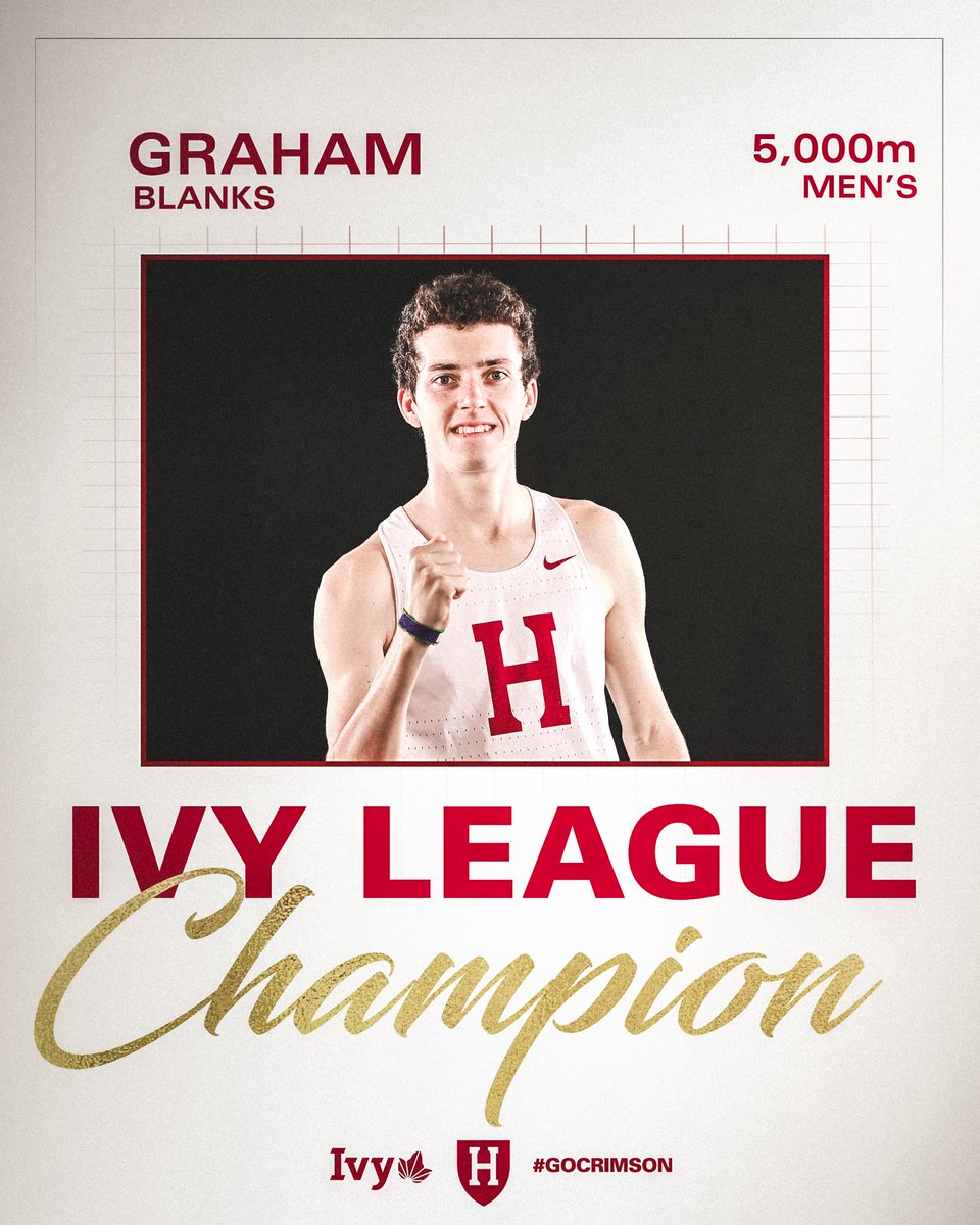 More History at Heps ✍️ Graham Blanks wins the Ivy League men’s 5,000m title, setting a new meet record of 13:47.34! 👏 #GoCrimson