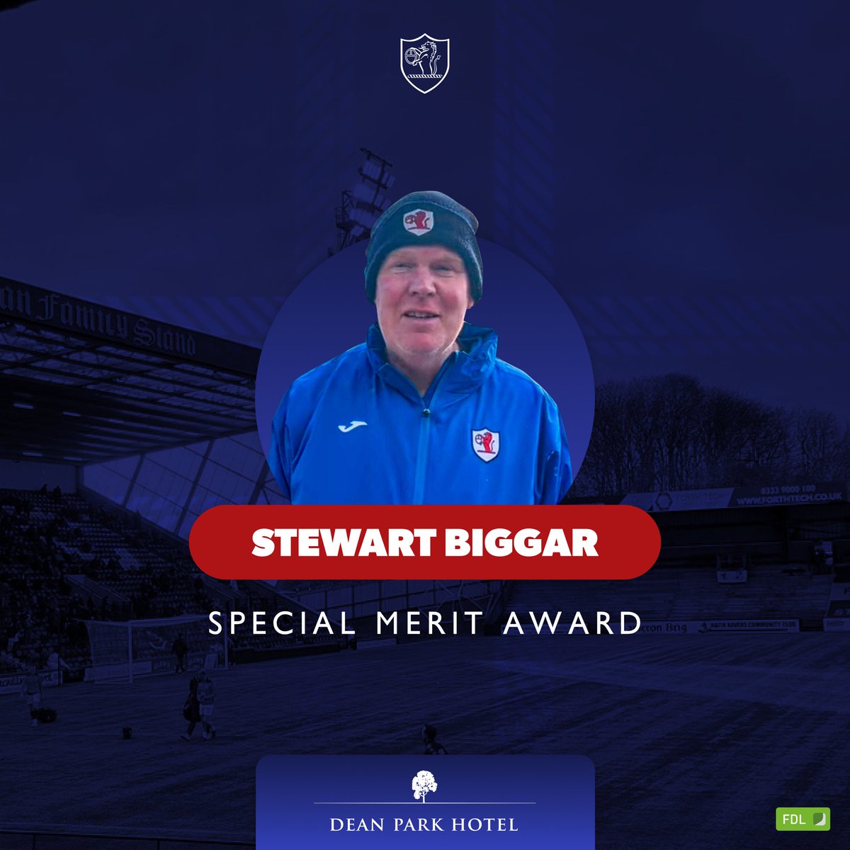 🏆 Special Merit Award The Board of Directors have chosen Groundsman Stewart Biggar for this year’s Award. Even before becoming an employee, Stewart dedicated countless hours to the Club, and is always there to ensure Stark’s Park looks its best. 🤝 @DeanParkHotel #YouBelong