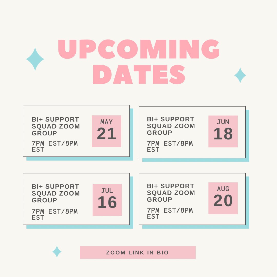 Upcoming dates for our bi+ support squad zoom group with my co-host zoom link is in the bio and the link will be the same ever time we have the group if you want to join it starts at 7pm cst/8pm est #supportgroup #zoom #biplus #bisexualsupport #bisexual