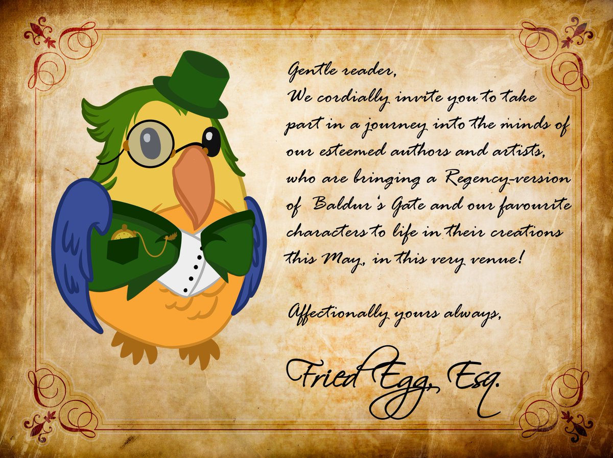 A reminder by our always fashionable mascot, Fried Egg the parrot: The AU of this week is REGENCY! 🦜✨