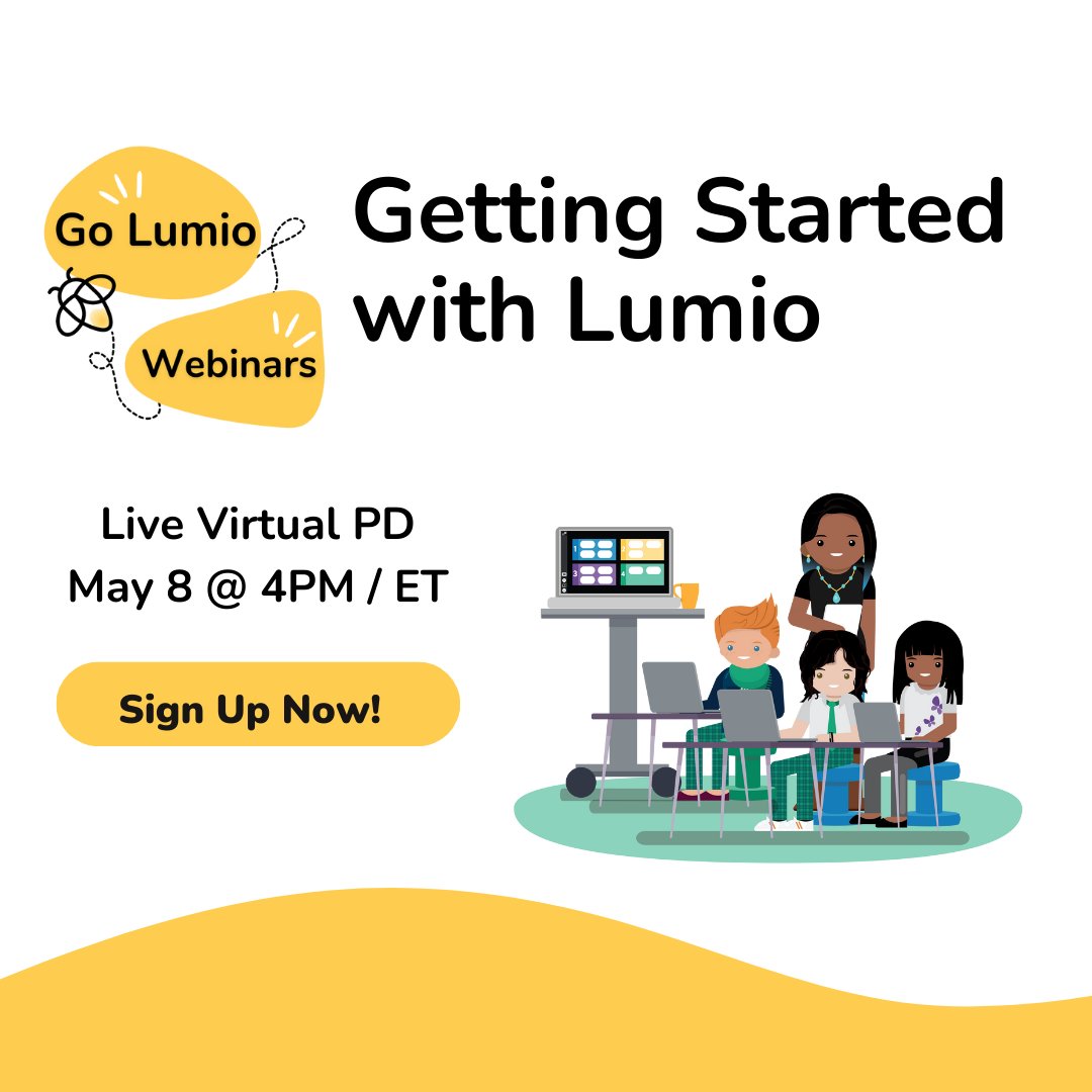 Take part in this getting started #PD next week! You'll learn how to leverage your student devices and engage your learners in independent and collaborative activities while joining the #GoLumio team for creative fun💛 ➡️Register here: bit.ly/3UpAyXa