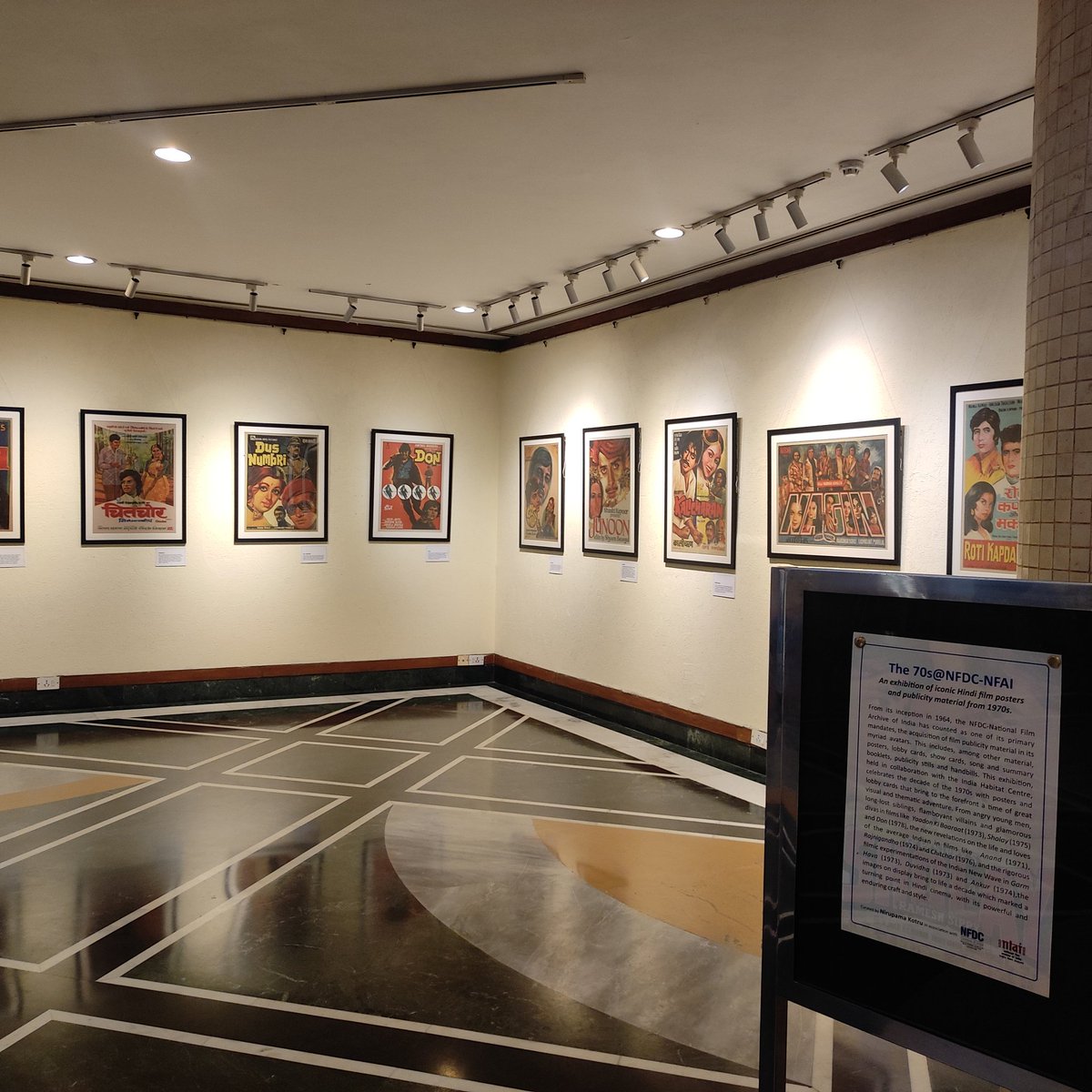 nirupamakotru's tweet photo. Friends,there's an exhibition in foyer of #Habitat of some nice 
@NFAIOfficial
hand-painted posters&amp;lobby cards of select #films from 70s,on display for duration of the Habitat #filmfestival till 12th May.
Also,copies of our book are on sale outside Stein auditorium #Swinging70s https://t.co/gsoPEa9x40