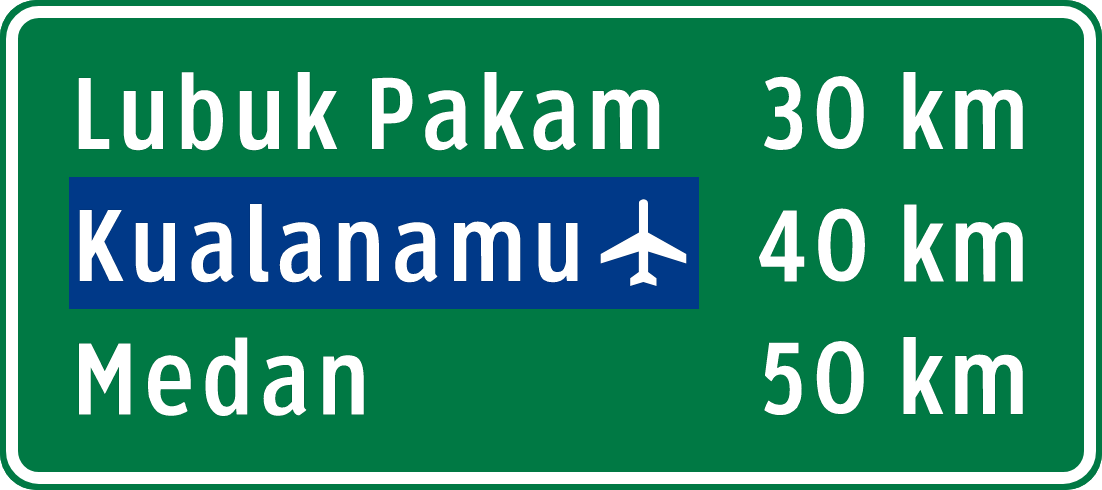 Papan tanda jarak di Jalan Tol Trans Sumatera, Indonesia. 

Jenis font yang digunakan pada kebanyakkan papan tanda disana ialah Clearview.