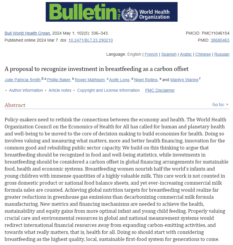 PhilBakerNZ's tweet photo. New @WHOBulletin paper out! 🔥 We call for recognition of breastfeeding in food &amp; well-being statistics and for investments in breastfeeding to be considered a carbon offset in global financing arrangements for sustainable development. 
Thread below 👇 https://t.co/QHbnMq9GD3 https://t.co/8HAVbuztcR