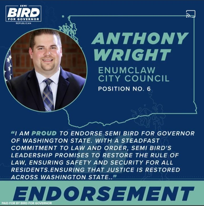 'I am proud to endorse Semi Bird for Governor of Washington State. With a steadfast commitment to law and order, Semi Bird's leadership promises to restore the rule of law, ensuring safety and security for all residents. Ensuring that justice is restored across Washington State.…