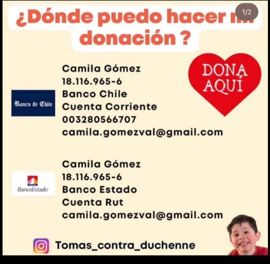 #YoSoyParteDelMillón todos hemos pasado por enfermedades y muchos hemos tenido una mano ✋️ al lado de nosotros hoy les pido que apoyemos a @tomas_contra_duchenne y el esfuerzo de su madre que tiene como desafío llegar caminando a la moneda. Deposita tu aporte.