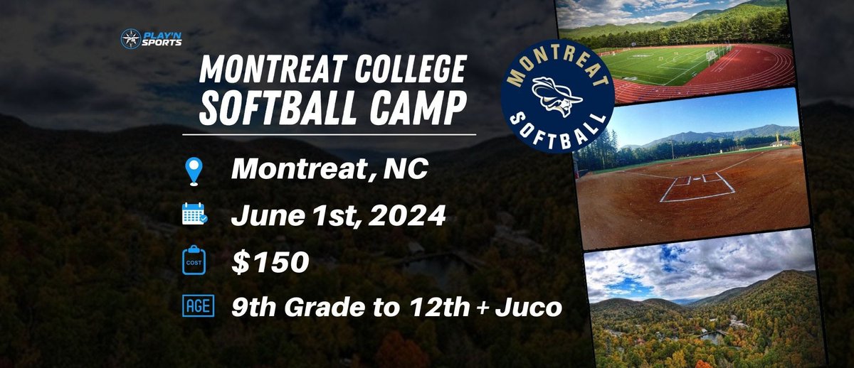 Interested in pursuing your academic & athletic career at @montreatcollege?

80% of our ‘24 & ‘25 classes have attended a a MCSB Prospect Camp on campus! 🥎

➡️ Campus Tour
➡️ Individual Instruction
➡️ Recruiting Q & A
➡️ Scrimmage Game

playnsports.com/event/summer-p…

@PlaynSportsUSA
