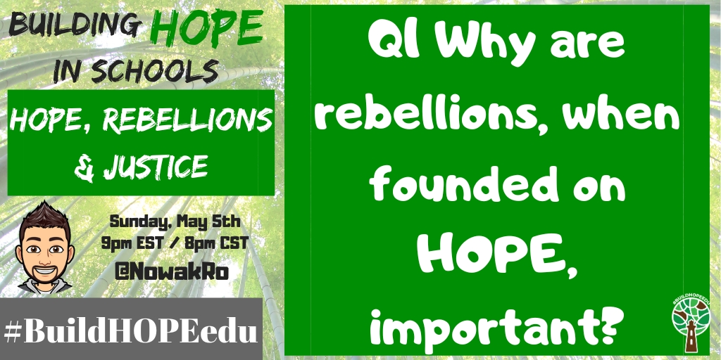 A1 We need to stop accepting the status quo. When we see things that aren't fair or just, we need to create a rebellious movement. We cannot afford to be complacent and take a seat back while others pay the price. HOPE belongs to everyone. Help keep it shine. #BuildHOPEedu