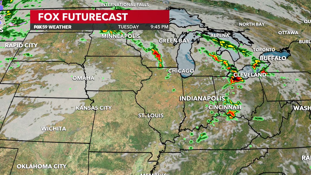 TUESDAY: The main event would likely be in the late afternoon and evening. It will depend on whether the atmosphere can destabilize enough after the morning rain. Level two of five Slight Risk for severe weather in play but still lots of fine-tuning needed. Stay aware! #INwx ⛈️