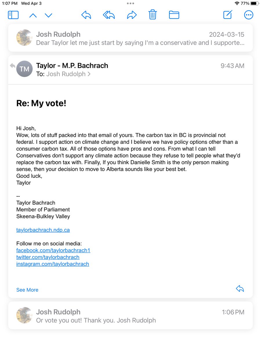 So I write David Eby and Taylor Bachrat almost weekly and tell them how I feel about their crazy ass dope dealin policies, and for the most part they never ever write back until now