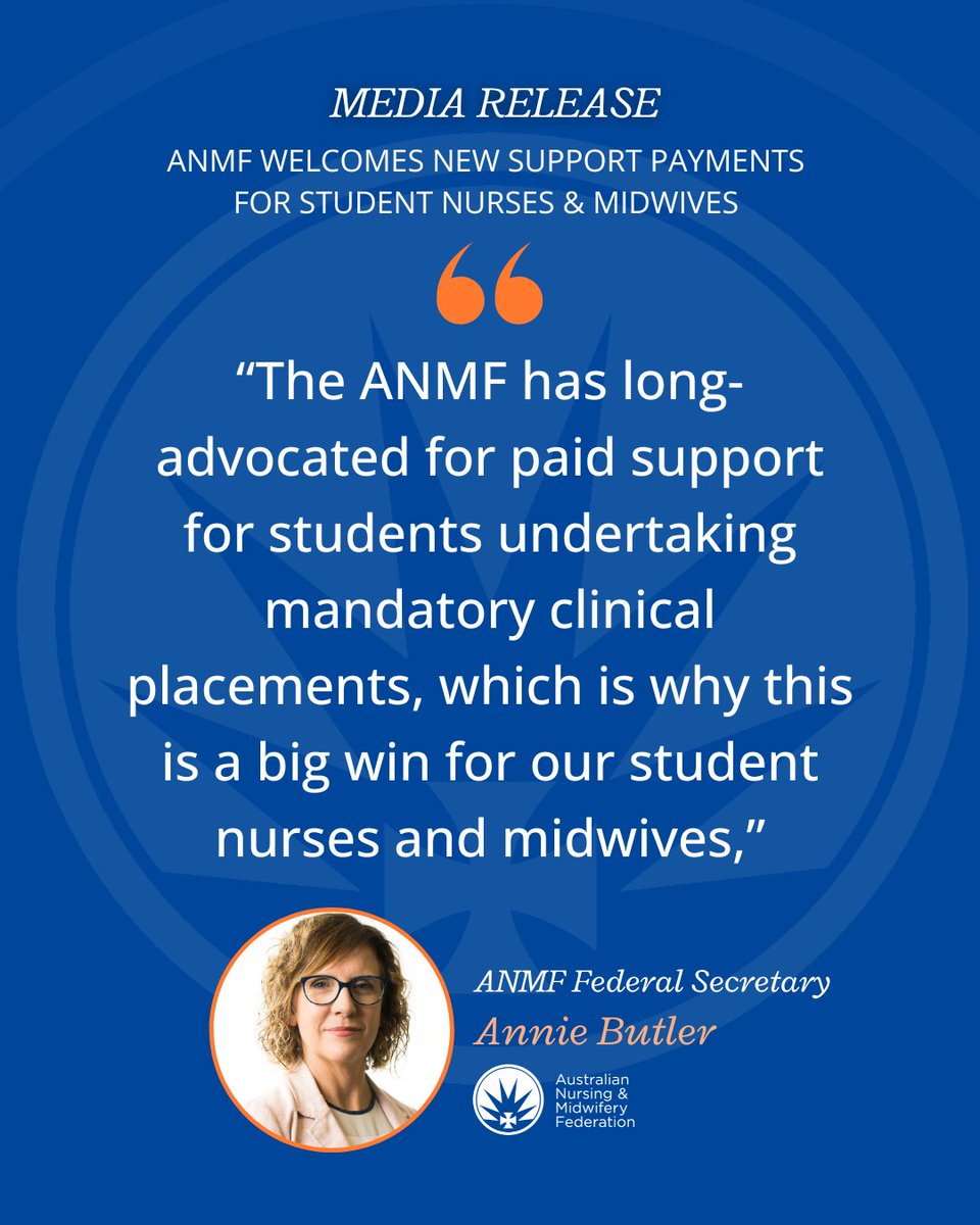 The ANMF welcomes new Albanese Government support payments for student nurses &amp; midwives, which recognise the financial and social pressures student nurses and midwives face while completing their studies and mandatory clinical placements. Media Release: bit.ly/4boThYB