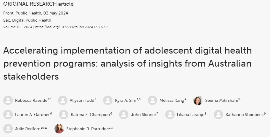 📣New research highlights stakeholders unique perspectives on digital health prevention programs for adolescents - which are currently not fit for purpose Stakeholders emphasize the need for co-creation, equity, and addressing system-level factors for successful implementation✅