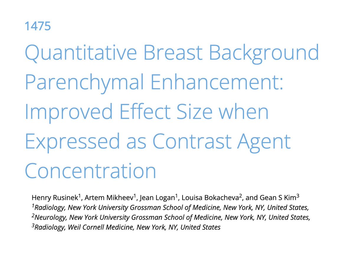 Our researchers & colleagues at @WeillCornell 'propose & validate ... a more reliable [background parenchymal enhancement] methodology' for #breastimaging w/ #MRI.
#ISMRM2024:
🕗 D-poster: 8:15
🧭 Exhibition Hall (403)
🖥️ computer 74
📝 p. #1475

#breastcancerresearch