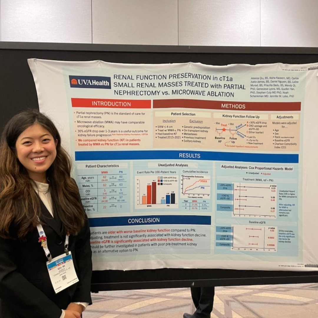 We have to make one more shout-out tonight: check out our William D. Steers Research Fellow Dr. Aisha Kazeem and our med student Jessica Qui, both presenting on #smallrenalmass! #AUA24