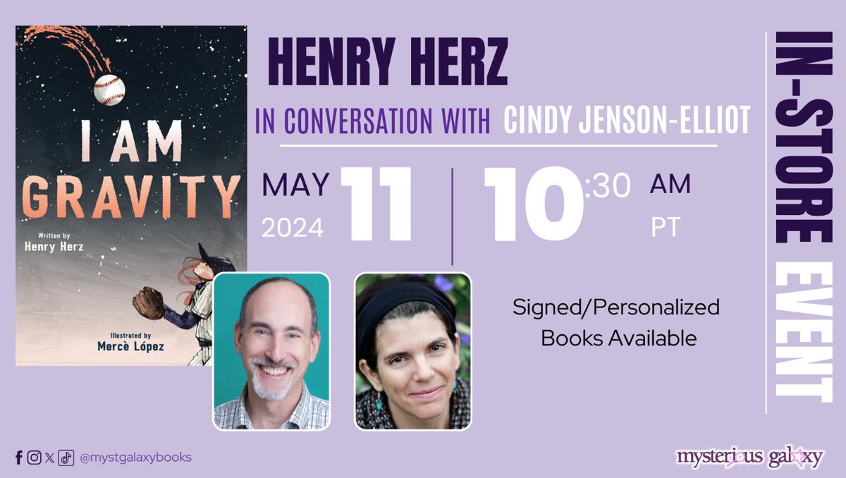 San Diego friends, I'll be discussing my new picture book, I AM GRAVITY, with author friend Cindy Jenson-Elliott at @MystGalaxyBooks at 10:30am on May 11. Hope to see you there.