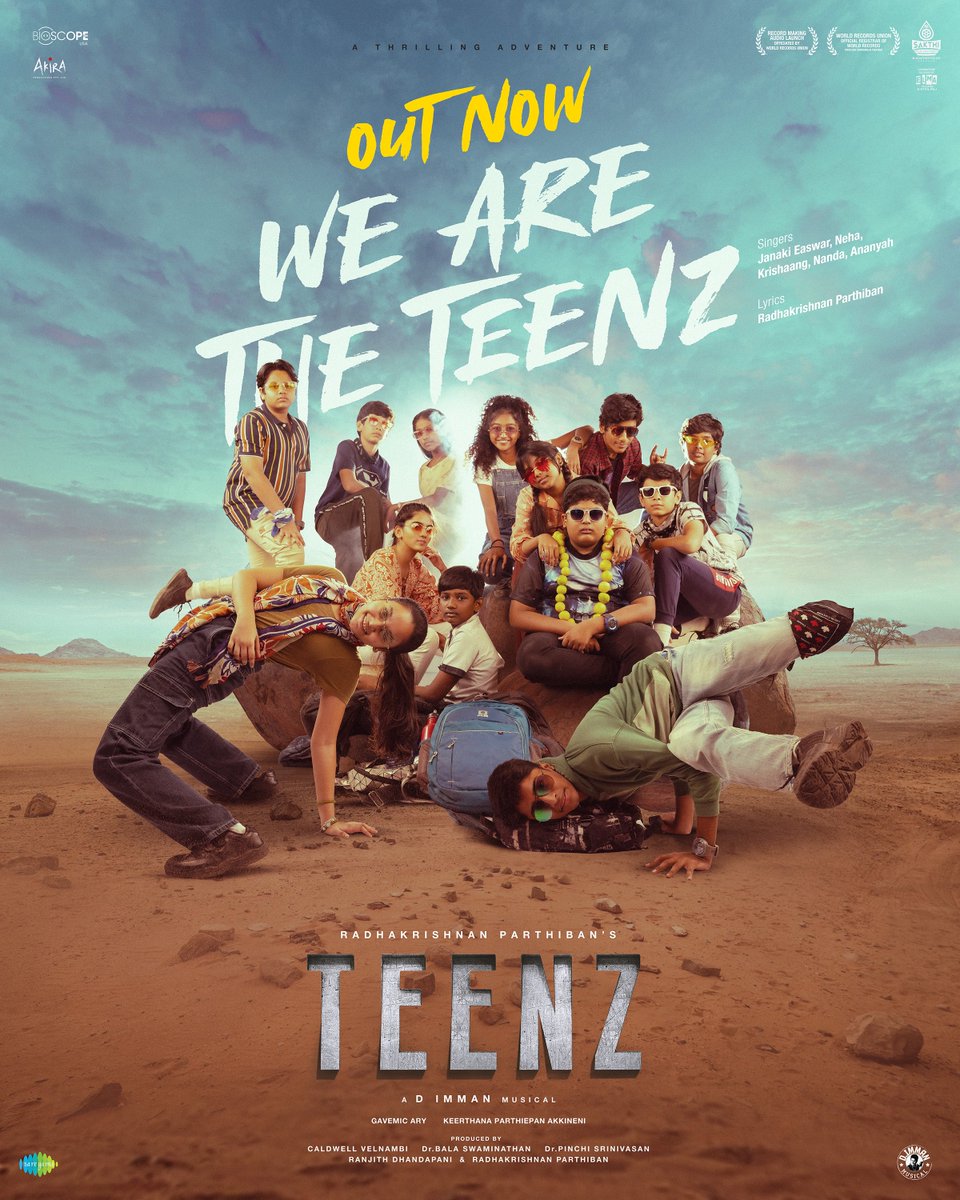 #Teenz #டீன்ஸ்

#LyricVideo

#WeAreTheTeenz
Vocals: #JanakiEaswar #Neha #Krishaang #Nanda #Aanyah
Lyrics:  #RParthiban
Label: #Saregama
Composed By: #DImman

youtu.be/xwpso185Kjk?si…

#tciTimeline #05May2024
#RParthiban #DImman #GavemicAry #Bioscope #Akira