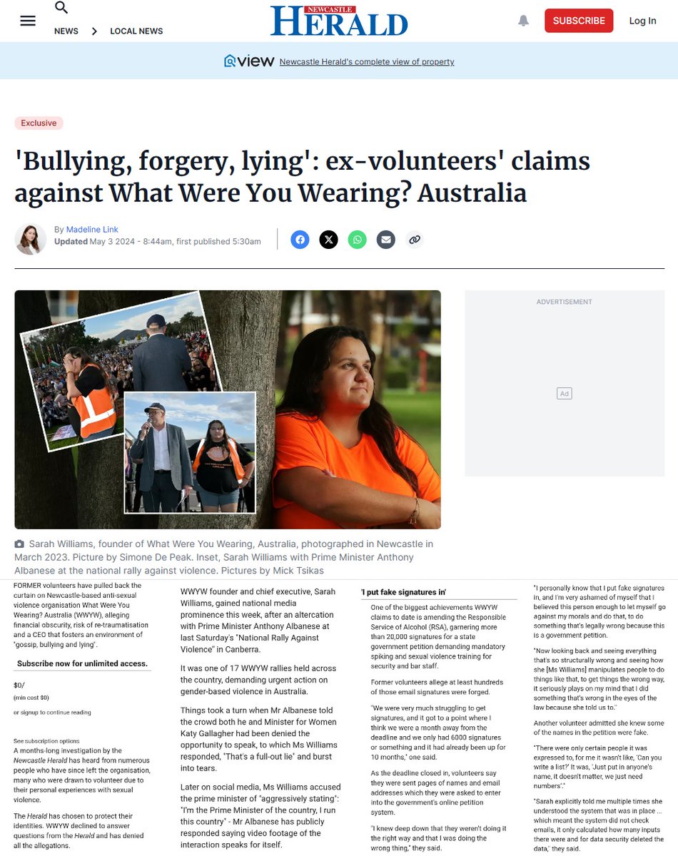 'Bullying, forgery, lying': ex-volunteers' claims against What Were You Wearing? Australia. per Newcastle Herald. I suggested last week there was a lot more to the Sarah Williams Canberra #MVAW rally story than 'Albo the bully' ... and now we see this. Decide for yourselves.