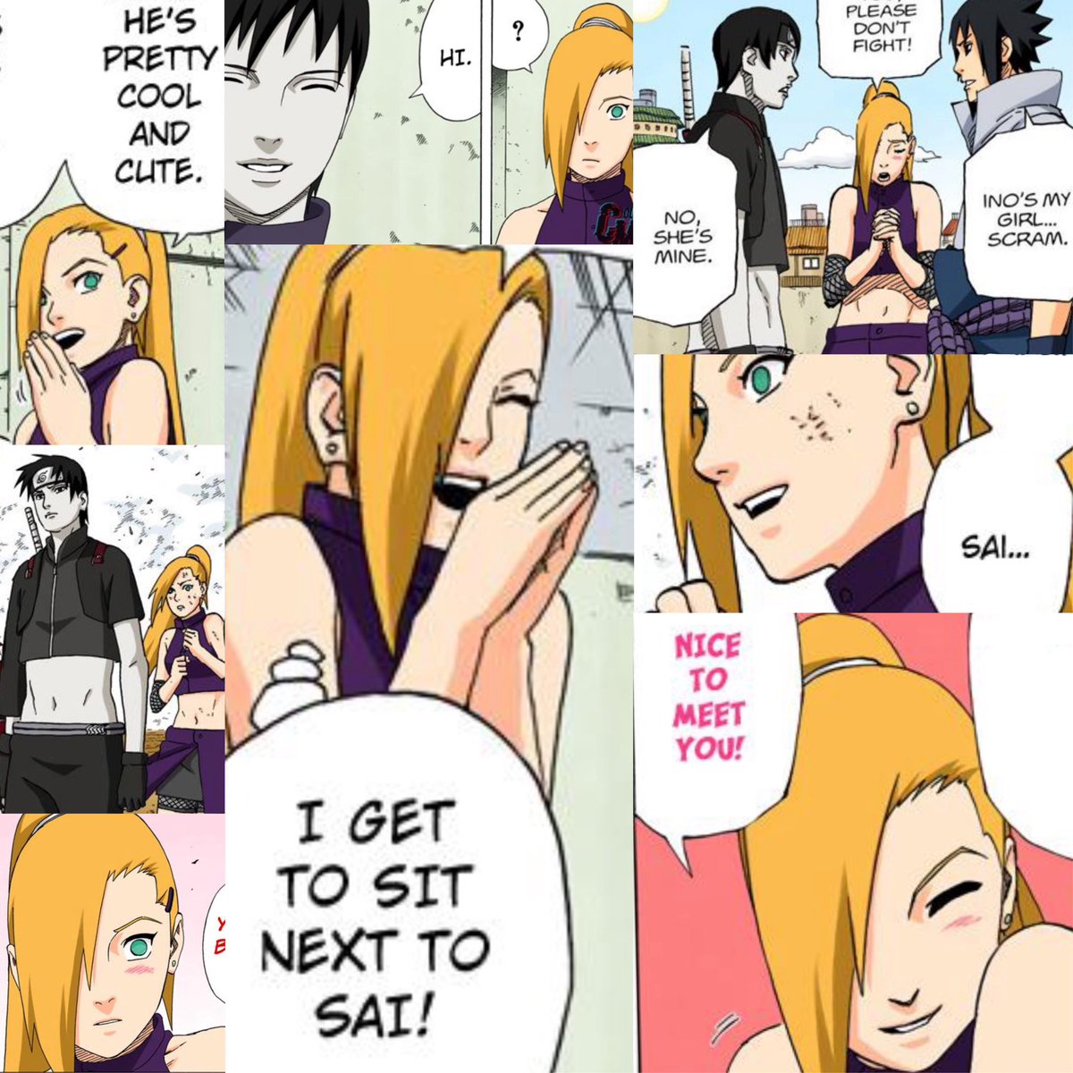 'Sai and Ino is such a random couple!' 'I totally didn't see it coming!' 'Sai and Ino had no canon content!'

Also Ino around Sai in the manga: