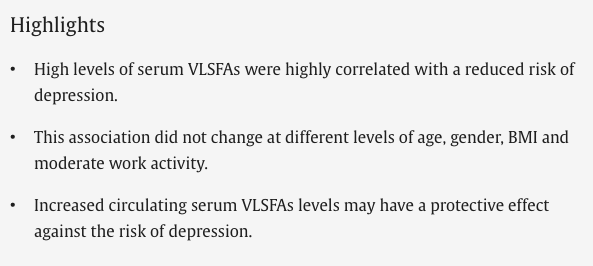 Association of circulation very long chain #saturated fatty acids w/ #depression sciencedirect.com/science/articl… @_atanas_ @_INPST @ScienceCommuni2 @DHPSP @ChrisPalmerMD @Grimhood @TuckerGoodrich @MEATritionCom @DrDeborahMD @GeorgiaEdeMD @Mindzatwork @shashiiyengar @markeatsmeat…