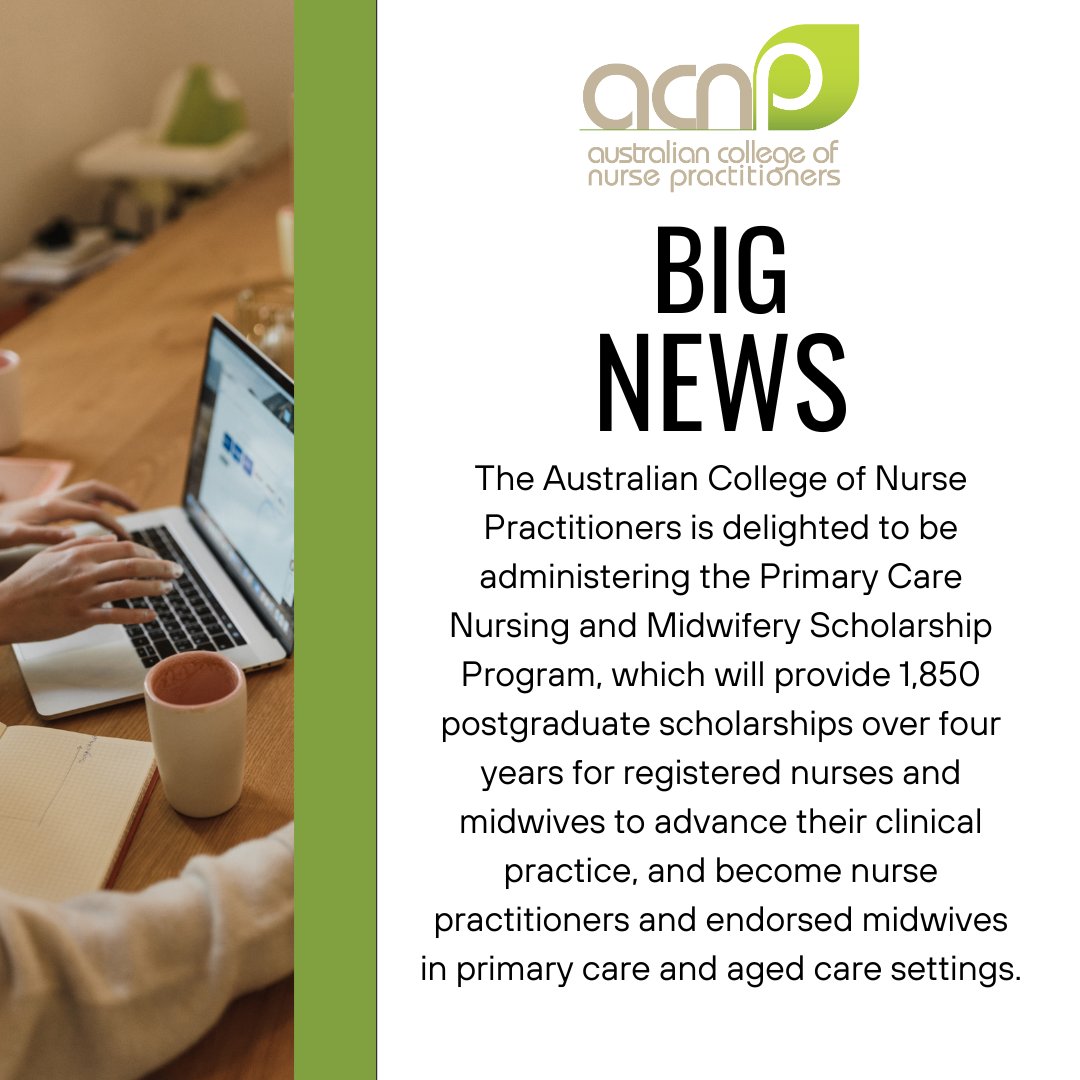 Big news for the Australian College of Nurse Practitioners! A new scholarship program will help nurses and midwives advance their careers and improve healthcare outcomes. Click here to read full announcement: acnp.org.au/index.cfm?modu…