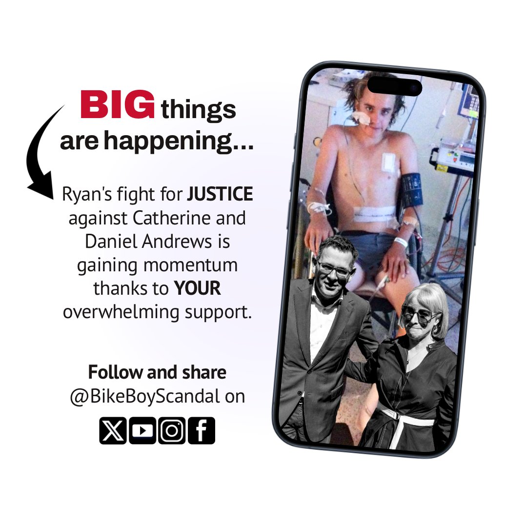 Your support means everything! 🙏🏻 Ryan's fight for JUSTICE against Catherine and Dan Andrews is picking up momentum. Behind the scenes, there's significant progress happening, so keep your eye on the media for major stories coming soon! Follow and share on your socials.…