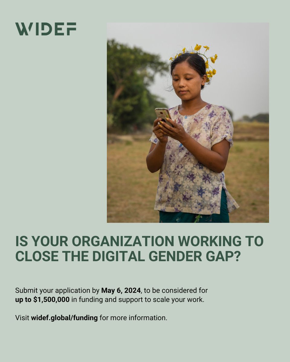 👩 Is your organization women-led? 🌐 Working to close the gender digital divide? 💹 Improving women’s livelihoods, economic security, and resilience? ⏰ Submit your @WiDEFglobal application by 6 May to get up to $1,500,000 in funding and support: gdip.ngo/3U6tGhh