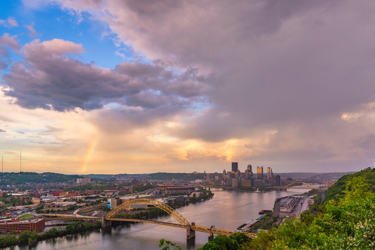 What a night of weather in #Pittsburgh today. From shelf clouds, dramatic skies, this partial rainbow, and even some lightning, it was a lot of fun to capture. I ran a timelapse for over two hours, but until I get to that here's some beautiful light and that rainbow over AGH.