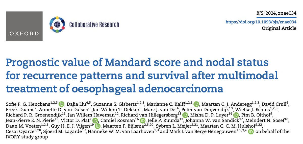Higher Mandard scores in oesophageal adenocarcinoma link to increased recurrence rates post-treatment, with TRG1-ypN0 showing the best survival outcomes. Brain recurrence notably higher in TRG1 patients! #EsophagealCancer #SurgicalOncology #CancerResearch