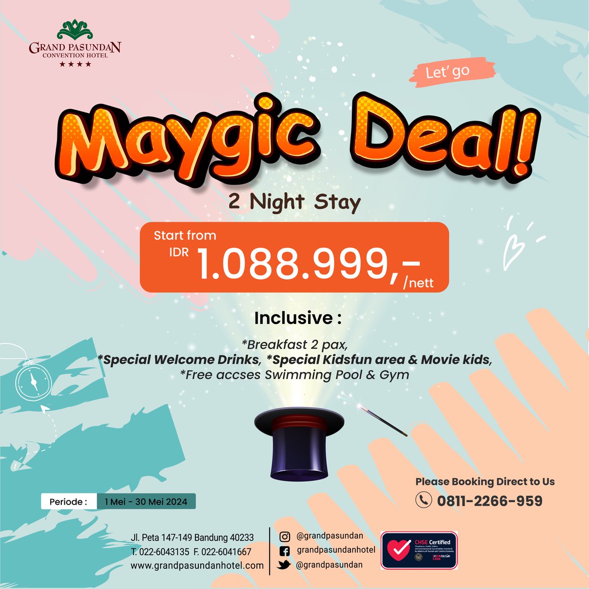 Maygic Deal...

Start from Rp 1.088.999

Only @grandpasundan Bandung

#grandpasundanconventionhotel #liburankebandungaja #liburanseru #schoolholiday #promobulanini #weekenddibandung #maygicdeal #hotelbandung