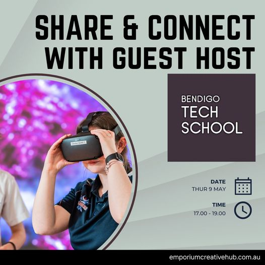 The <a href="/emporium_hub/">Emporium Creative Hub</a>'s Share &amp; Connect event is coming to #BendigoTechSchool on Thursday! Engage with like-minded creatives, explore opportunities for collaboration &amp; discover the groundbreaking initiatives shaping our future.

Get your free ticket below.👇🤩
events.humanitix.com/share-and-conn…