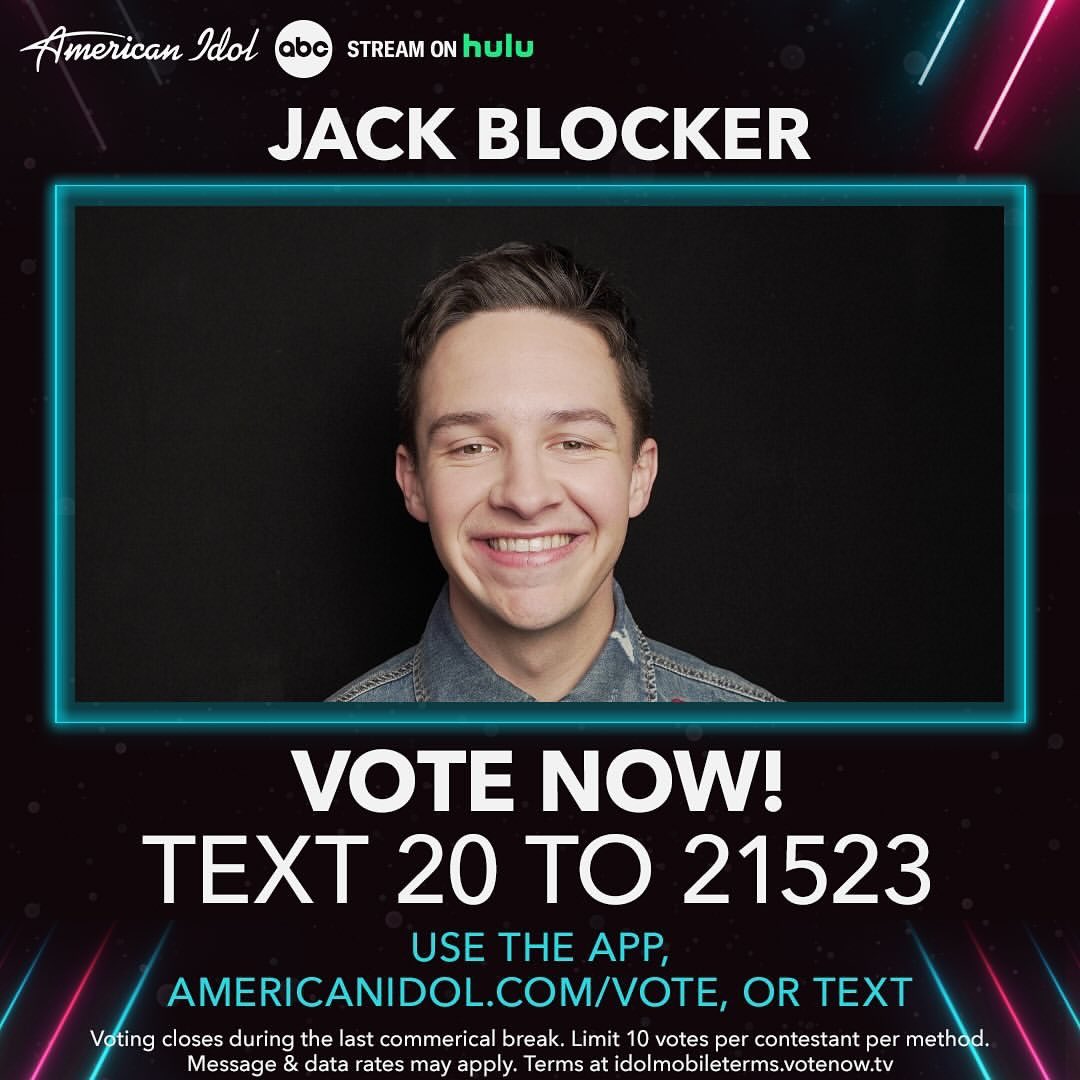 If you think Jack Blocker was great and you want him in your #AmericanIdol #TOP5 then VOTE NOW. Don’t forget the #AmericanIdol season finale is in two weeks. Don’t forget voting close during the last commercial break.

#AmericanIdol #ABCNetwork #Disney #TheNextAmericanIdol #Hulu…