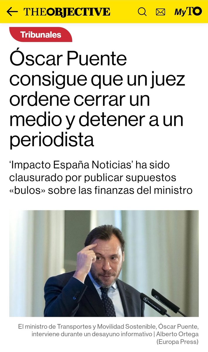 Óscar Puente  ha ordenado el cierre inmediato del medio de comunicación 'Impacto España Noticias' y ha solicitado la detención del dueño de dicho portal, el periodista Salvador Giménez. 

theobjective.com/espana/tribuna…