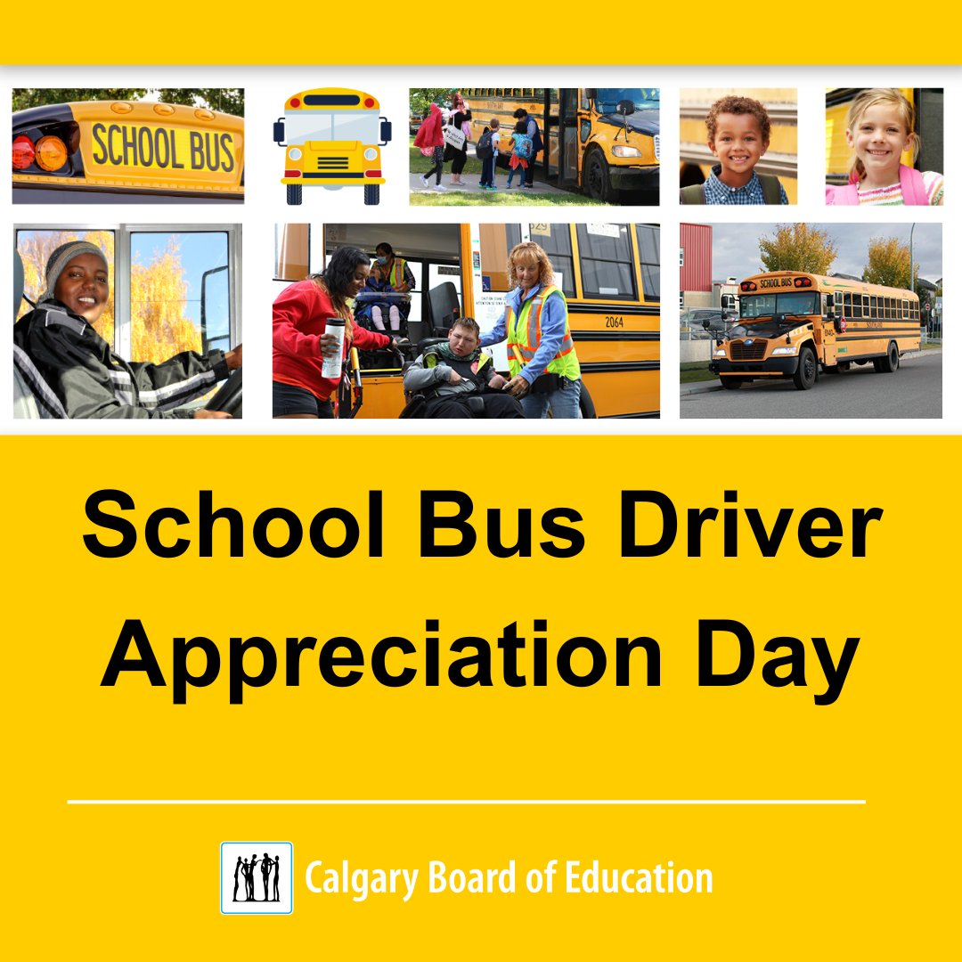 Monday, May 6 is School Bus Driver Appreciation Day. This special day gives us the opportunity to thank school bus drivers and to show them how much their service is valued and appreciated. Thank you drivers for transporting students to and from school safely each day! #WeAreCBE