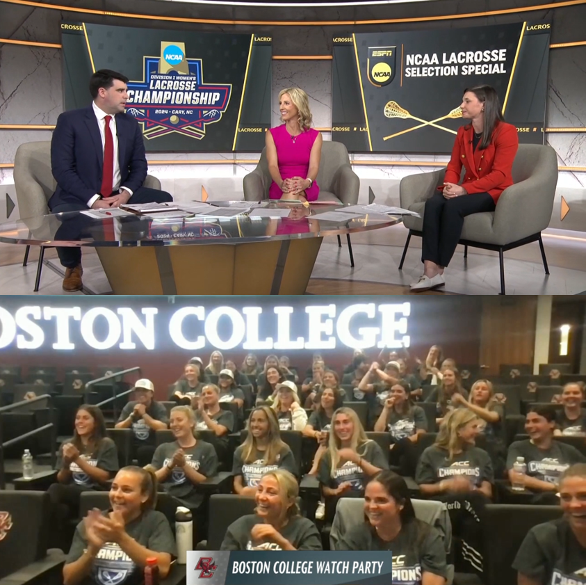 Our ESPN #NCAAWLAX Selection Show production has cameras w/ teams across the country, just like we do for basketball - great exposure for these programs now on E2. 🥍 @jaltersports @StanwickBurch & @charlotten8rth are breaking down the brackets. #NCAAMLAX selections are next.